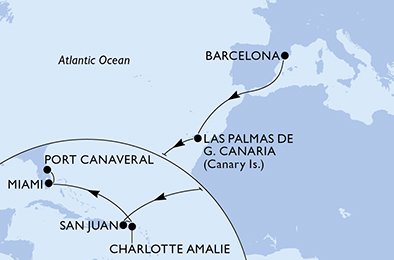 Itinéraire de votre croisière Croisière Transatlantique  