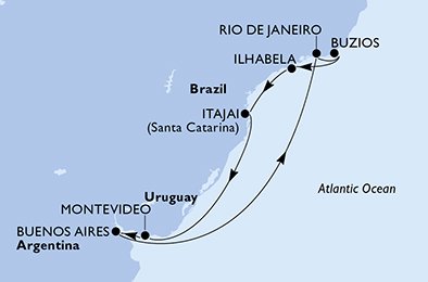 Itinéraire de votre croisière Croisière Brésil  