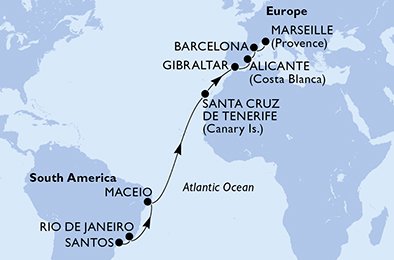 Itinéraire de votre croisière Croisière Transatlantique  