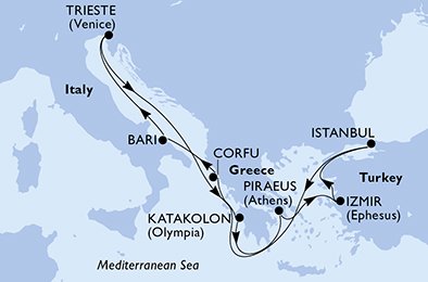 Itinéraire de votre croisière Croisière Méditerranée  