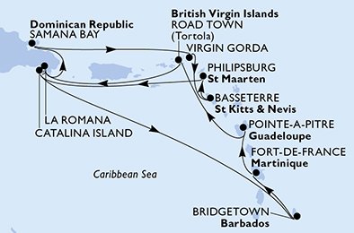 Itinéraire de votre croisière Croisière Caraïbes  Antilles  