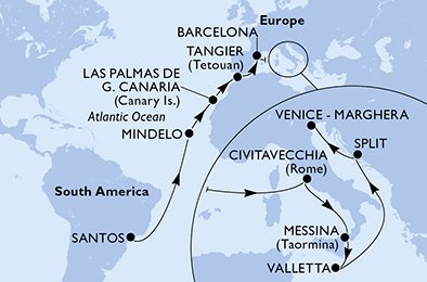 Itinéraire de votre croisière Croisière Transatlantique  