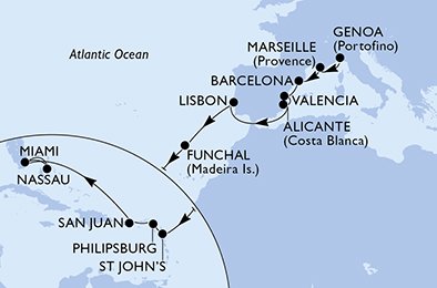 Itinéraire de votre croisière Croisière Transatlantique  