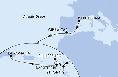 Itinéraire de votre croisière Croisière Transatlantique  