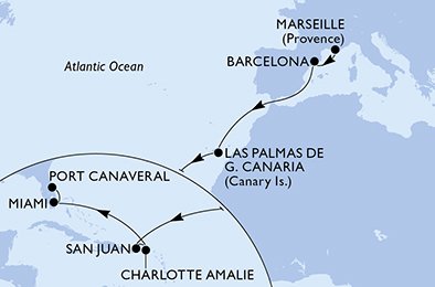 Itinéraire de votre croisière Croisière Transatlantique  