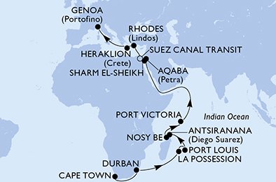 Itinéraire de votre croisière Croisière Océan Indien  