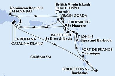 Itinéraire de votre croisière Croisière Caraïbes  Antilles  