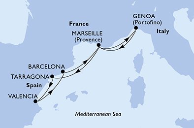 Itinéraire de votre croisière Croisière Méditerranée  