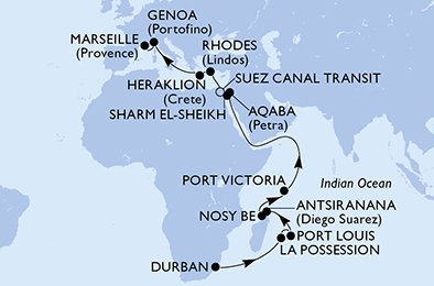 Itinéraire de votre croisière Croisière Océan Indien  