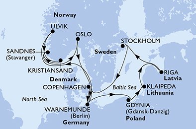 Itinéraire de votre croisière Croisière Europe du Nord  