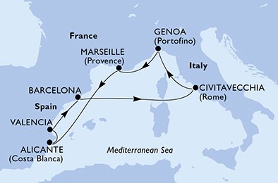 Itinéraire de votre croisière Croisière Méditerranée  