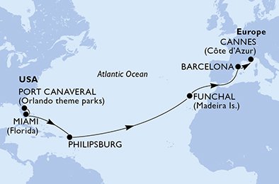Itinéraire de votre croisière Croisière Transatlantique  