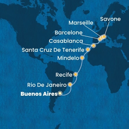 Itinéraire de votre croisière Croisière Transatlantique  