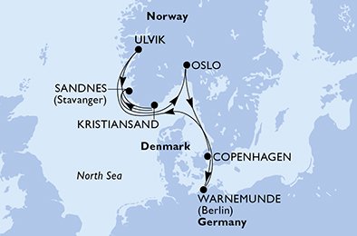 Itinéraire de votre croisière Croisière Norvège  