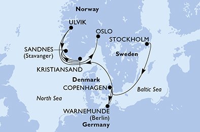 Itinéraire de votre croisière Croisière Norvège  