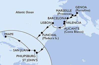 Itinéraire de votre croisière Croisière Transatlantique  