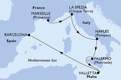 Itinéraire de votre croisière Croisière Méditerranée  