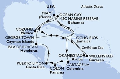 Itinéraire de votre croisière Croisière Caraïbes  Antilles  