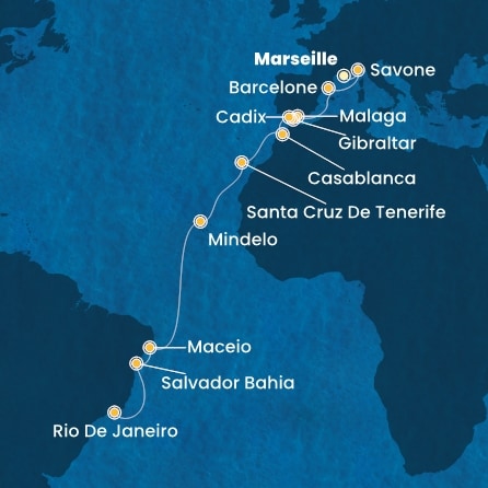 Itinéraire de votre croisière Croisière Transatlantique  