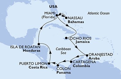 Itinéraire de votre croisière Croisière Caraïbes  Antilles  