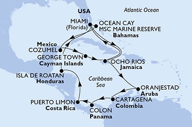 Itinéraire de votre croisière Croisière Caraïbes  Antilles  