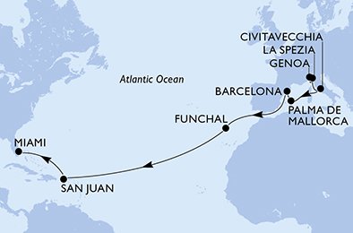 Itinéraire de votre croisière Croisière Transatlantique  