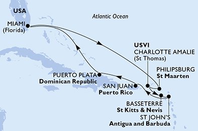 Itinéraire de votre croisière Croisière Caraïbes  Antilles  