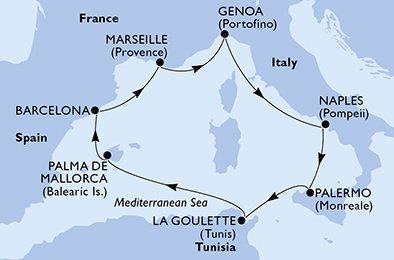 Itinéraire de votre croisière Croisière Méditerranée  