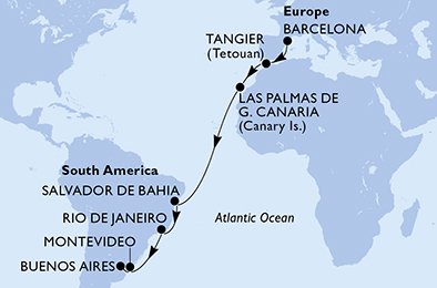 Itinéraire de votre croisière Croisière Transatlantique  