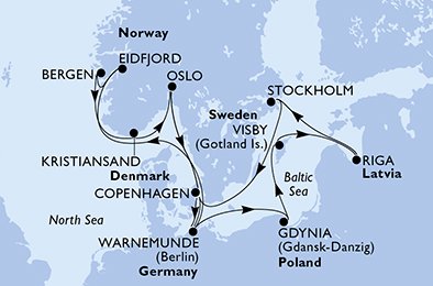 Itinéraire de votre croisière Croisière Europe du Nord  