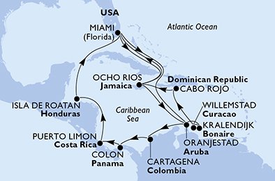 Itinéraire de votre croisière Croisière Caraïbes  Antilles  