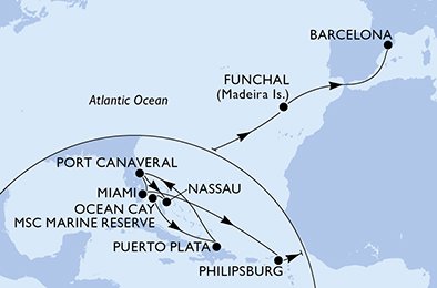 Itinéraire de votre croisière Croisière Transatlantique  