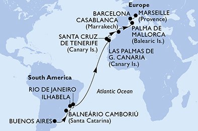 Itinéraire de votre croisière Croisière Transatlantique  