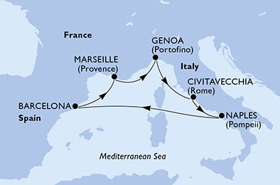 Itinéraire de votre croisière Croisière Méditerranée  